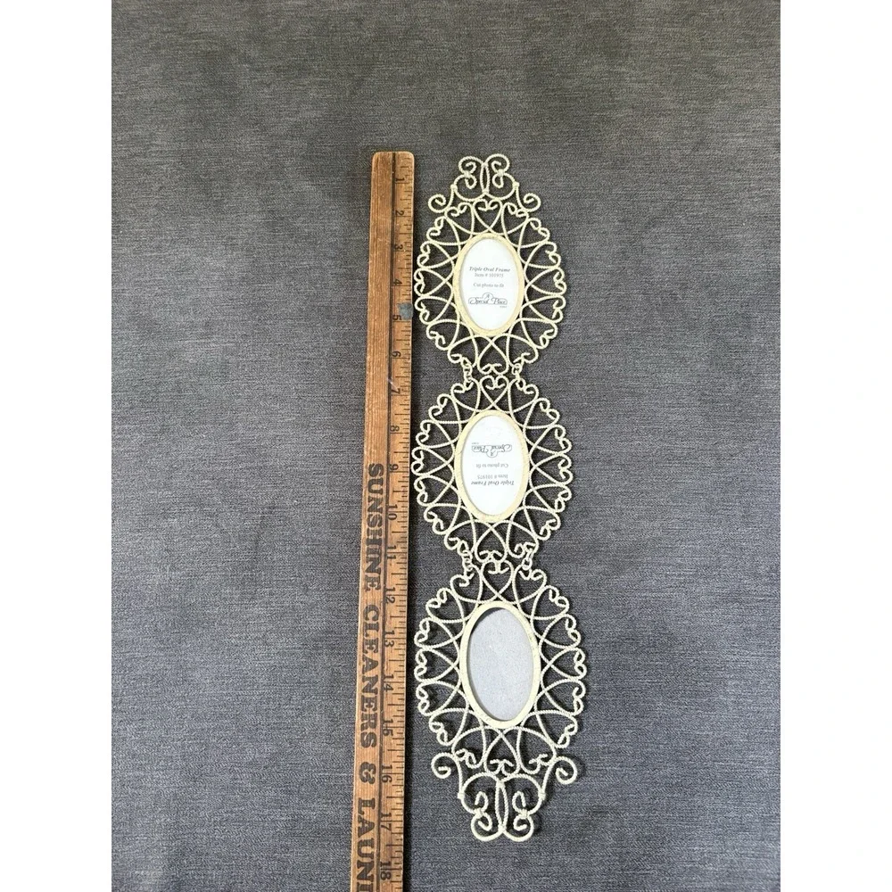 Vintage Set Of 3 Ivory Round METAL Lace Hanging Victorian Picture Frames